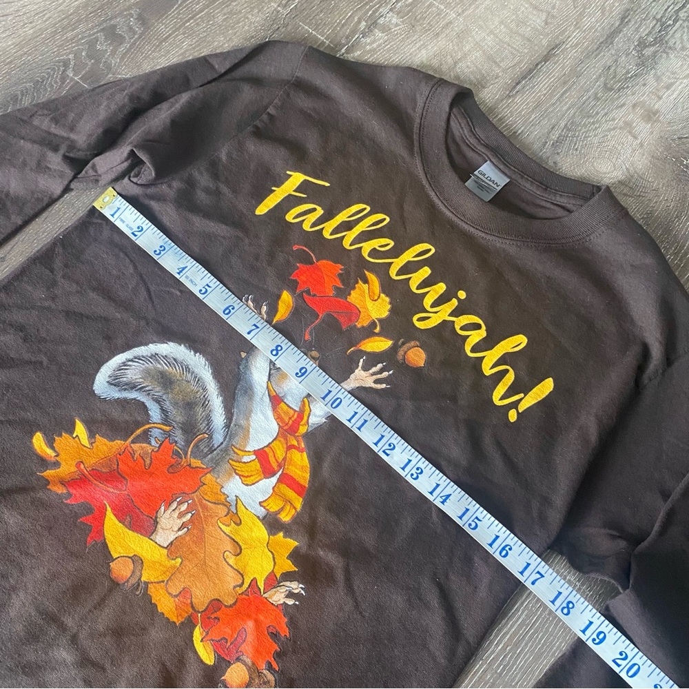 Funny Squirrel & Zombies Fall Autumn Fallelujah Long Sleeve Brown Tee - Picture 5 of 9